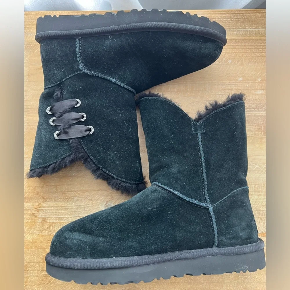 UGG CONSTANTINE SATIN RIBBON BLACK BOOTS - WOMEN'S Size 7 New